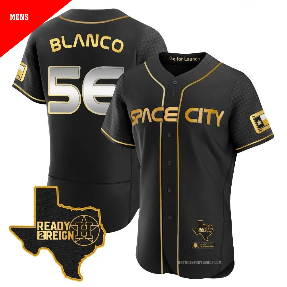 Men's ＃56 Ronel Blanco Houston Astros Black/Gold Authentic 2023 Space City Ready 2 Reign Flex Base Jersey