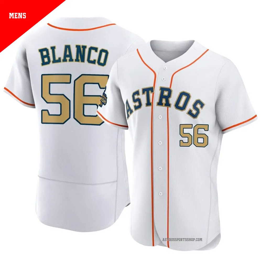 Men's ＃56 Ronel Blanco Houston Astros Gold Authentic White 2023 Collection Jersey