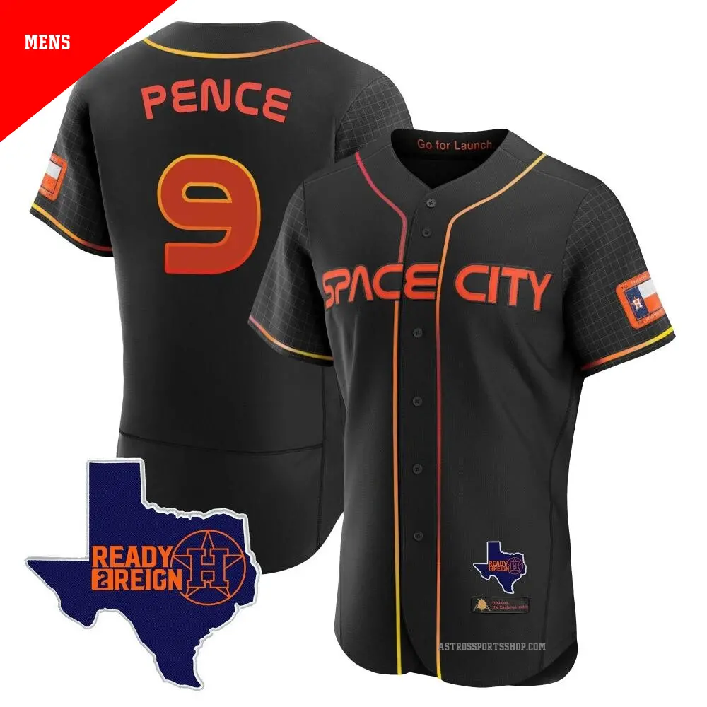 Men's ＃9 Hunter Pence Houston Astros Black Authentic 2023 Space City Ready 2 Reign Flex Base Jersey