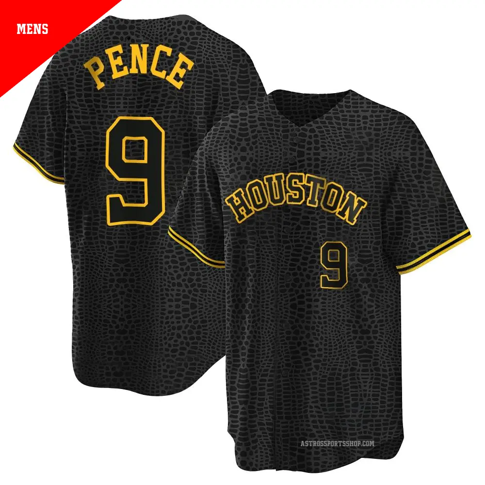 Men's ＃9 Hunter Pence Houston Astros Black Replica Snake Skin City Jersey