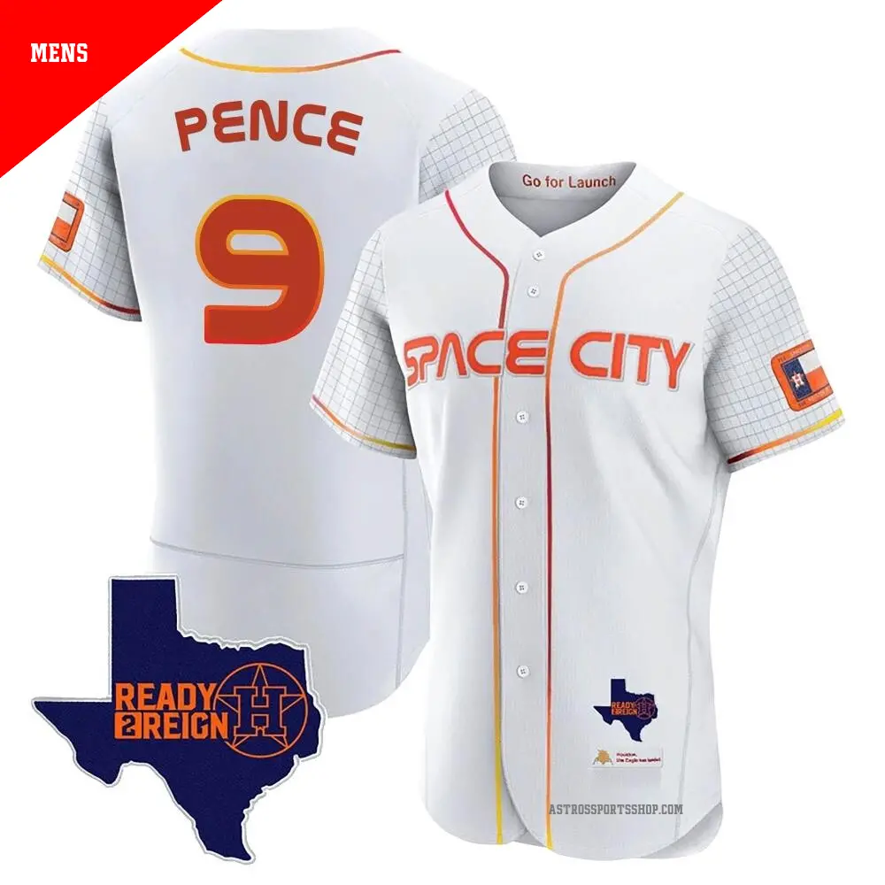 Men's ＃9 Hunter Pence Houston Astros White Authentic 2023 Space City Ready 2 Reign Flex Base Jersey