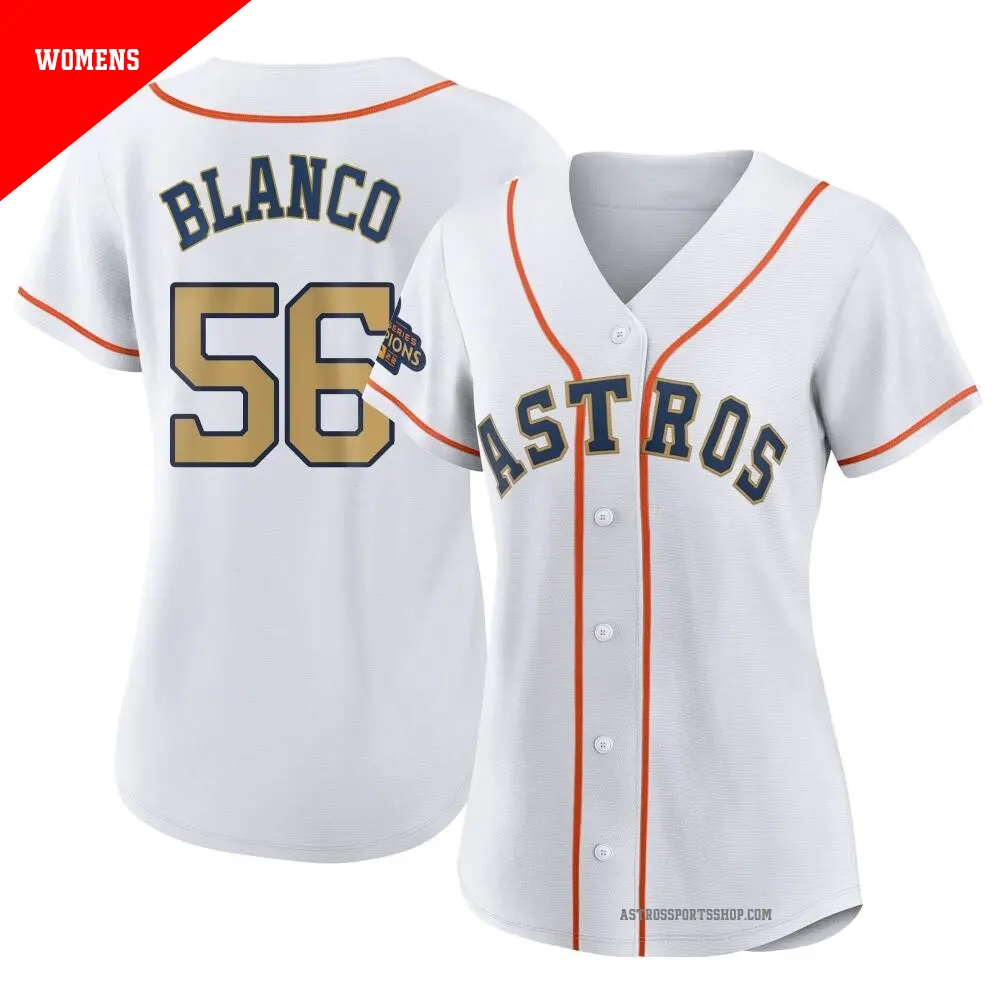 Women's ＃56 Ronel Blanco Houston Astros Gold Authentic White 2023 Collection Jersey