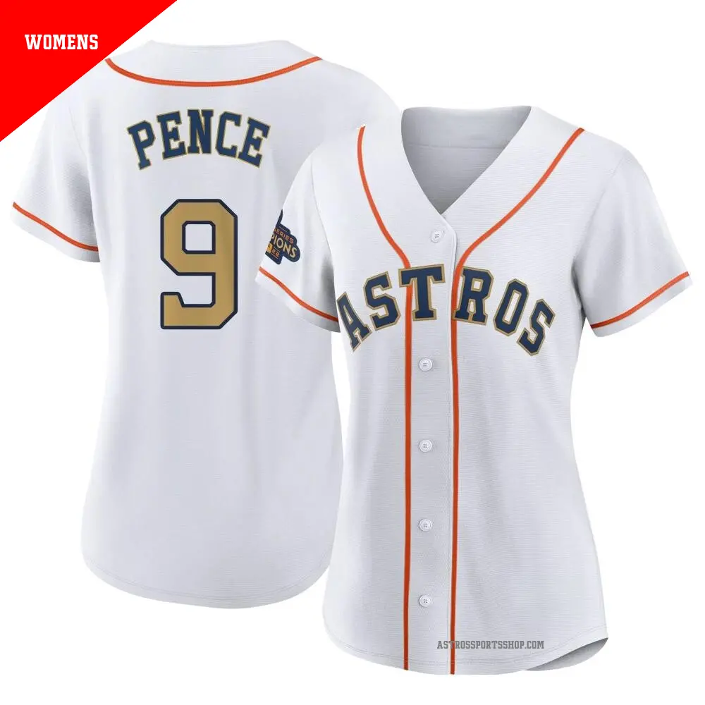 Women's ＃9 Hunter Pence Houston Astros Gold Authentic White 2023 Collection Jersey