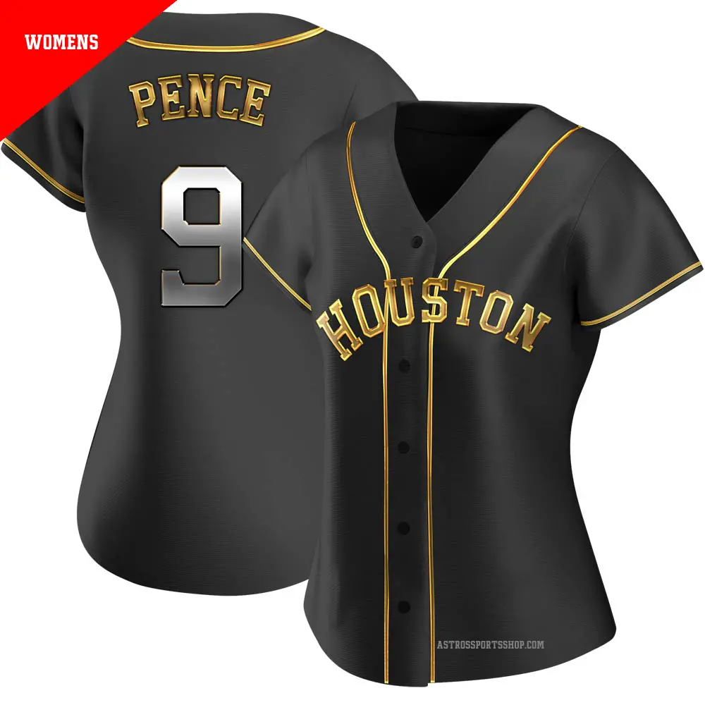 Women's ＃9 Hunter Pence Houston Astros Gold Replica Black en Alternate Jersey