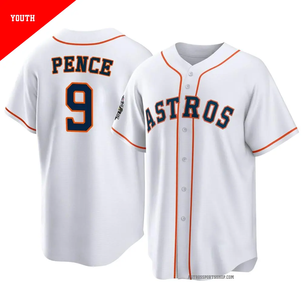 Youth ＃9 Hunter Pence Houston Astros White Replica 2022 World Series Home Jersey